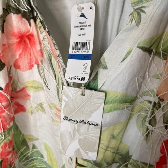 NWT Tommy Bahama Daybreak Hibiscus Linen and Cotton Floral Midi Dress Size XL - Picture 5 of 14